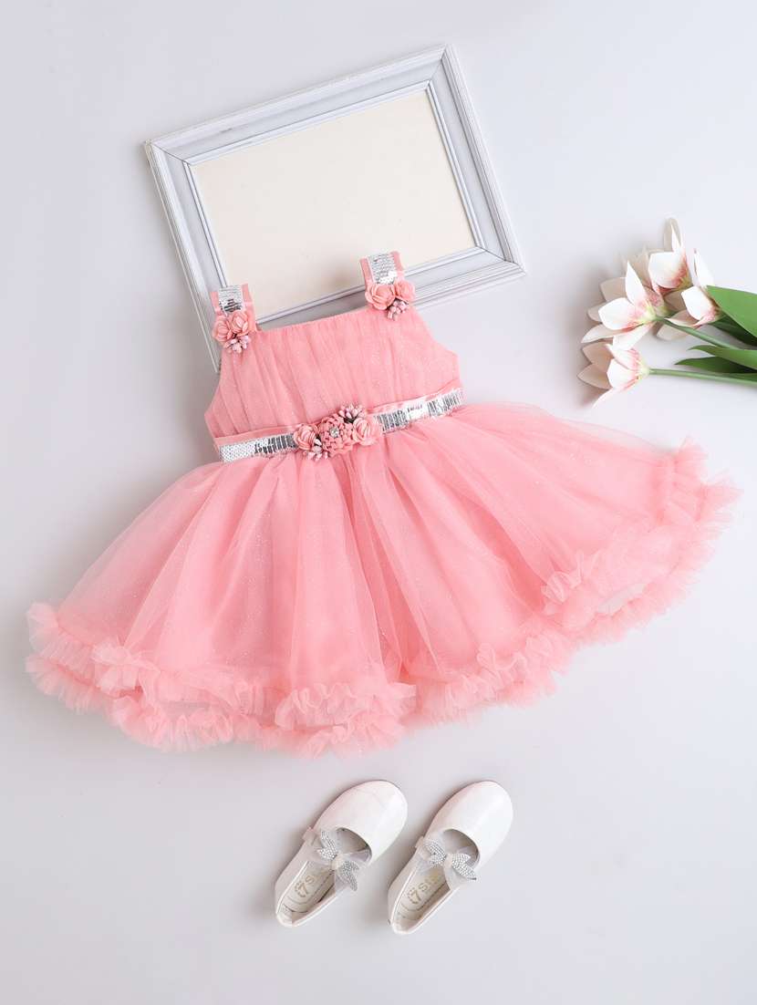girls peach polyester null kurtas & kurta set