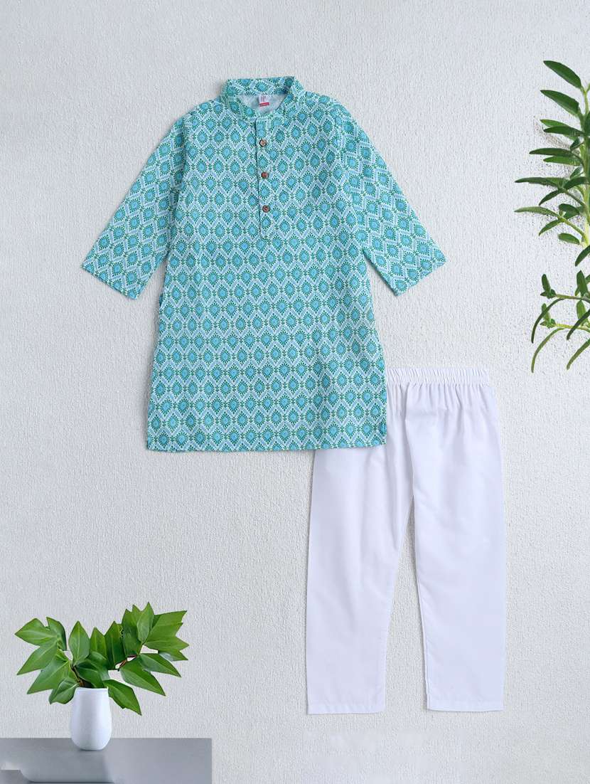 kids blue cotton kurta sets kurtas & kurta set