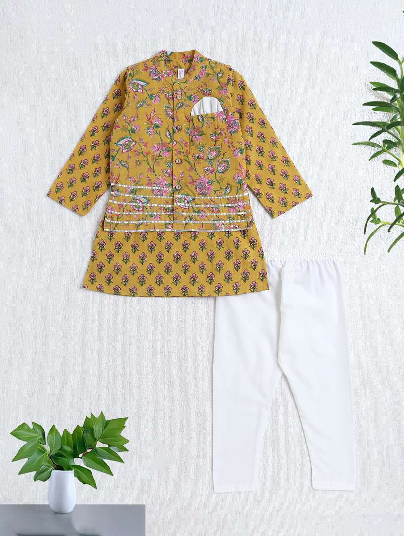 boys yellow cotton kurta sets kurtas & kurta set