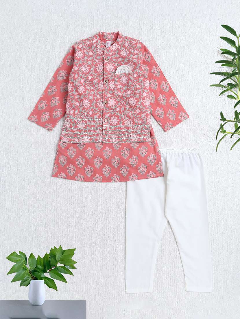 boys peach cotton kurta sets kurtas & kurta set