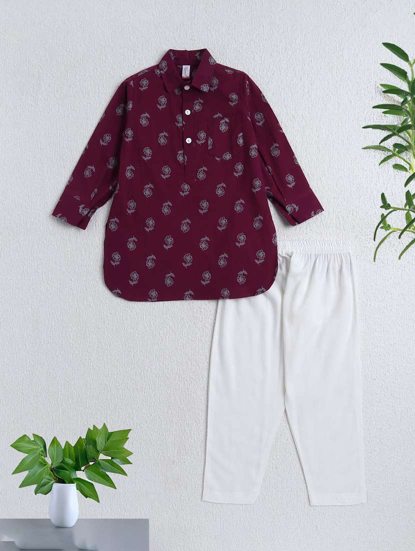 boys maroon cotton kurta sets kurtas & kurta set
