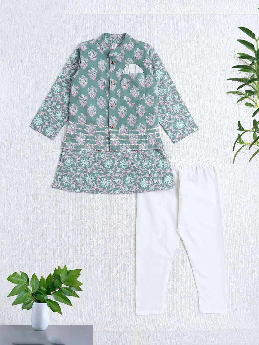 boys green cotton kurta sets kurtas & kurta set