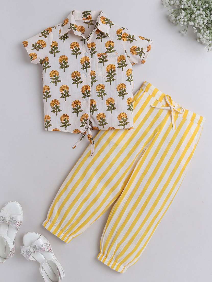 girls yellow cotton kurta sets kurtas & kurta set