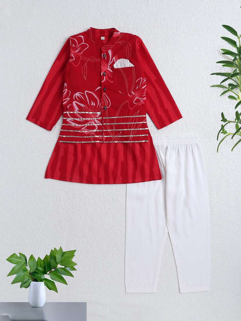 kids red cotton kurta sets kurtas & kurta set