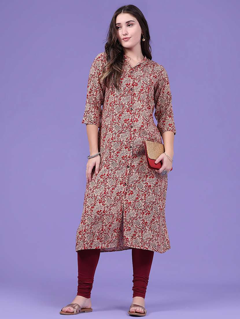 women printed three quarter sleeves straight kurta