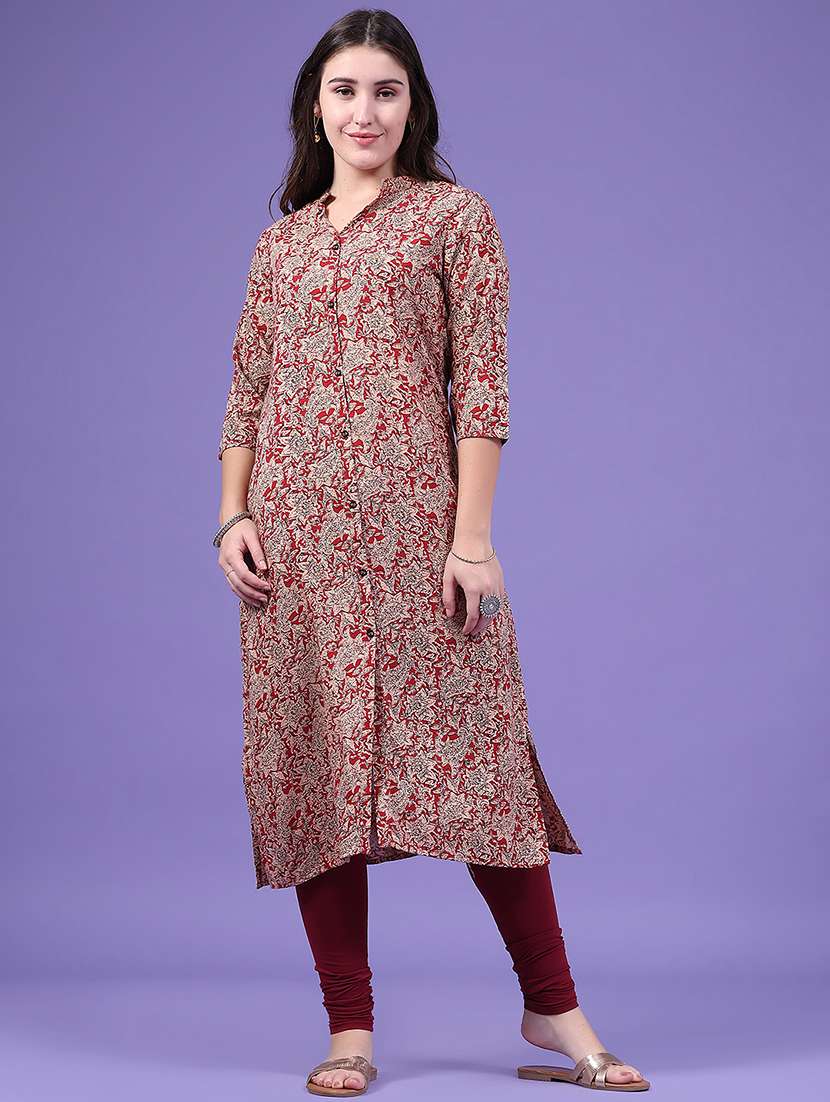 Women Printed Three Quarter Sleeves Straight Kurta - 22458308 -  Standard Image - 3