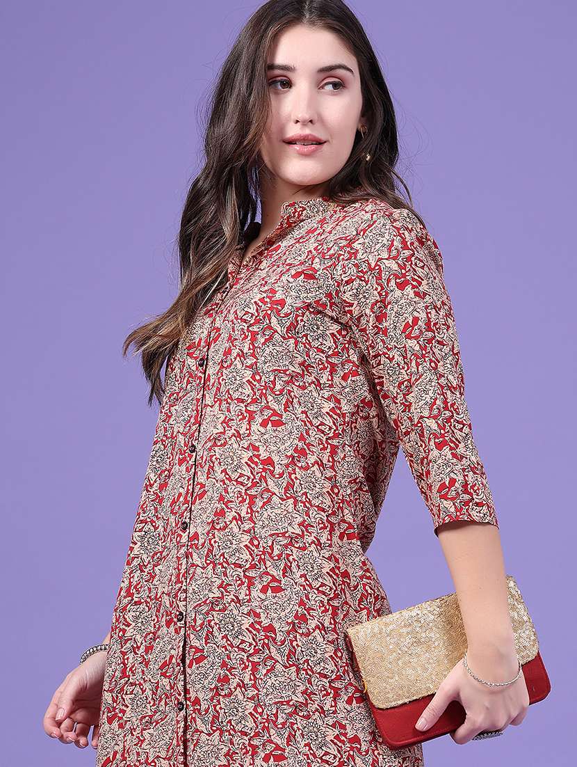 Women Printed Three Quarter Sleeves Straight Kurta - 22458308 -  Standard Image - 5