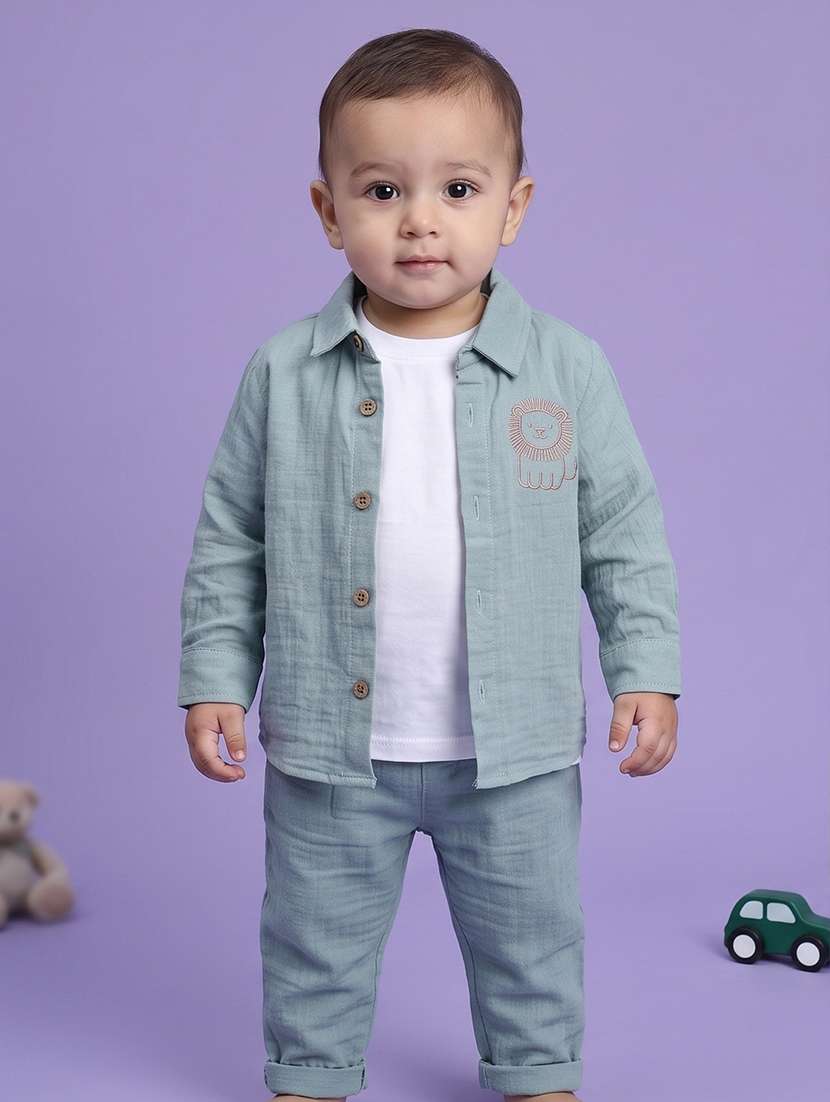 boys embroidered long sleeves full length set