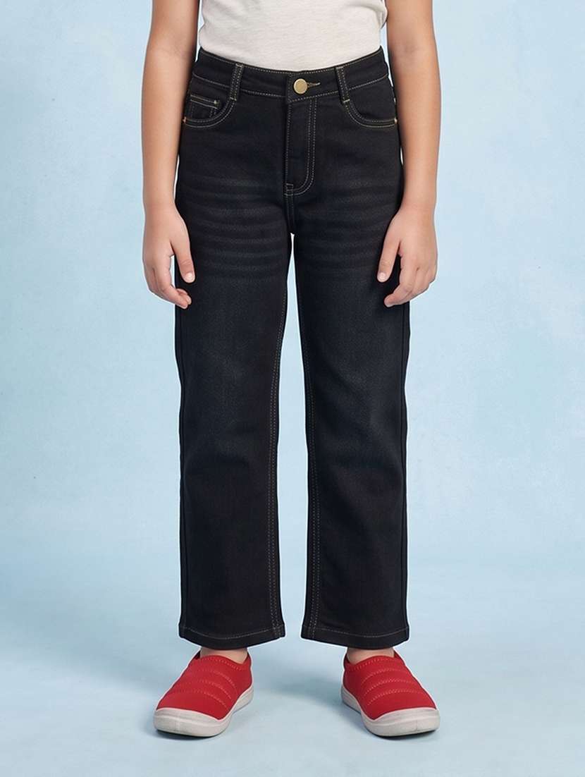 girls solid mid rise straight jeans