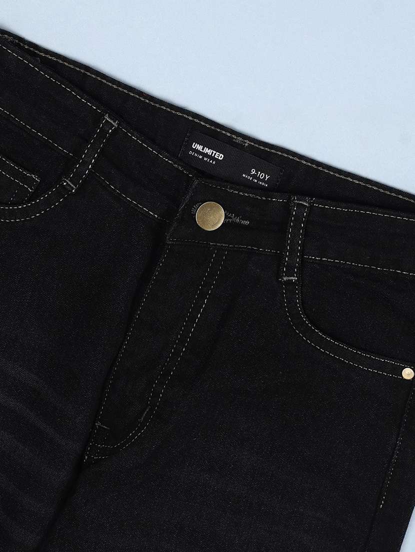 Girls Solid Mid Rise Straight Jeans - 22458341 -  Standard Image - 3
