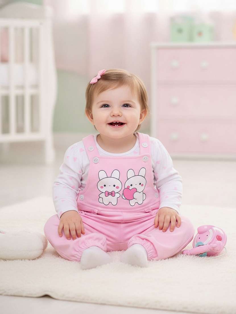 kids printed long sleeves top and dungaree set