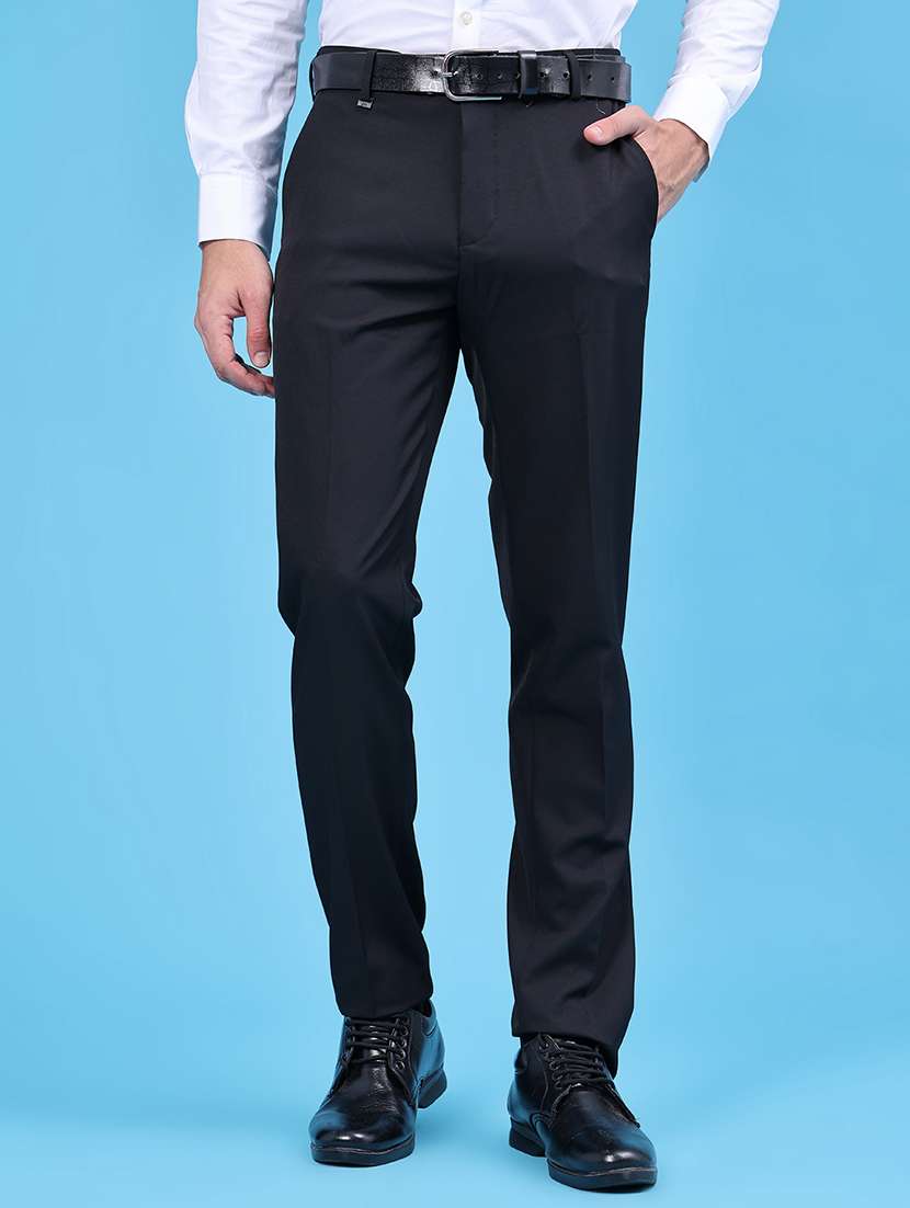 men solid mid rise flat front formal trouser