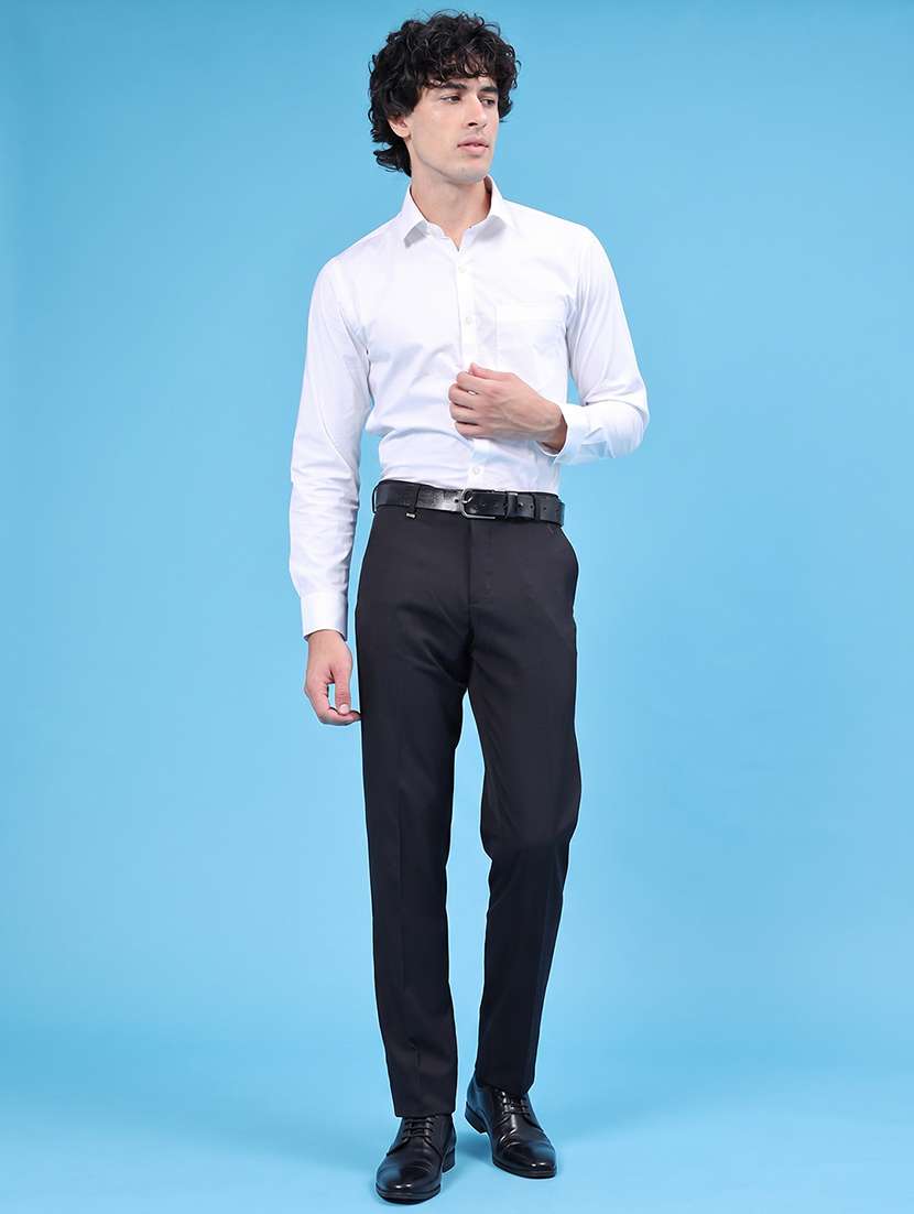 Men Solid Mid Rise Flat Front Formal Trouser - 22458452 -  Standard Image - 5