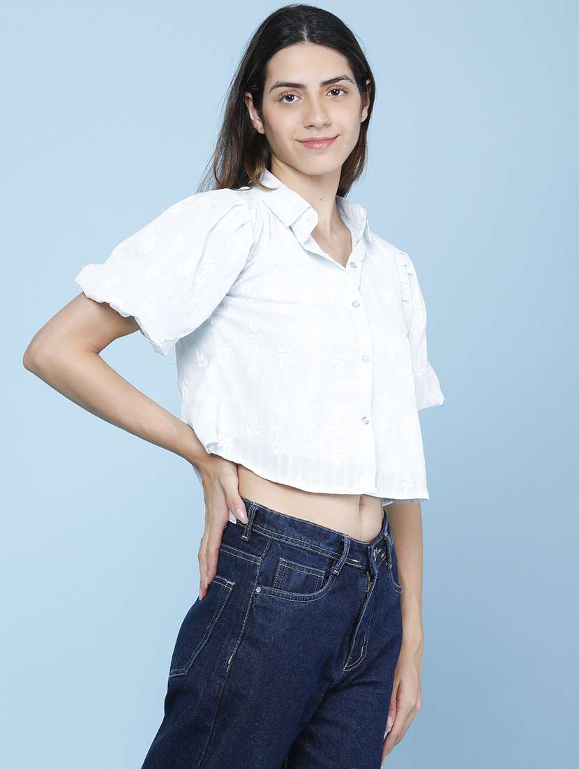 women embroidered puff sleeves shirt style top - 22458464 -  Standard Image - 3