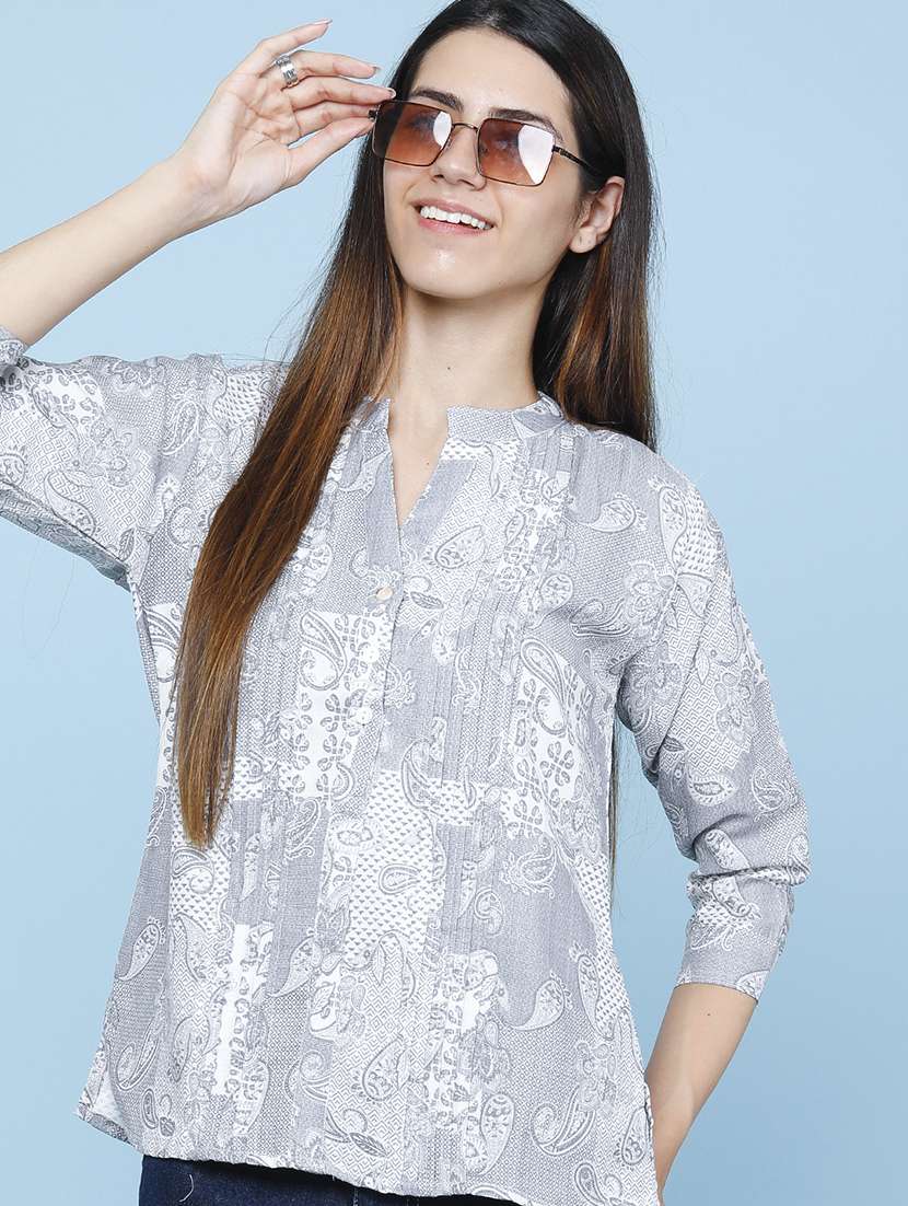 women printed three quarter sleeves regular top