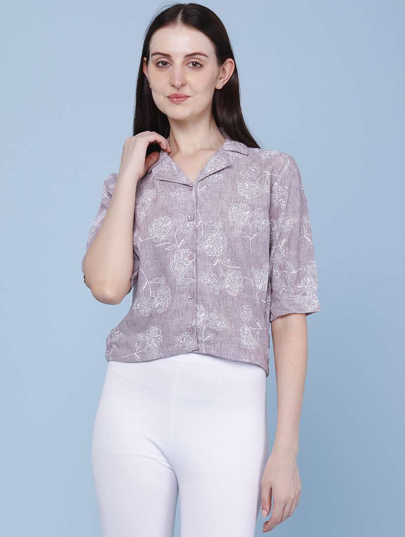 women printed collared regular shirt