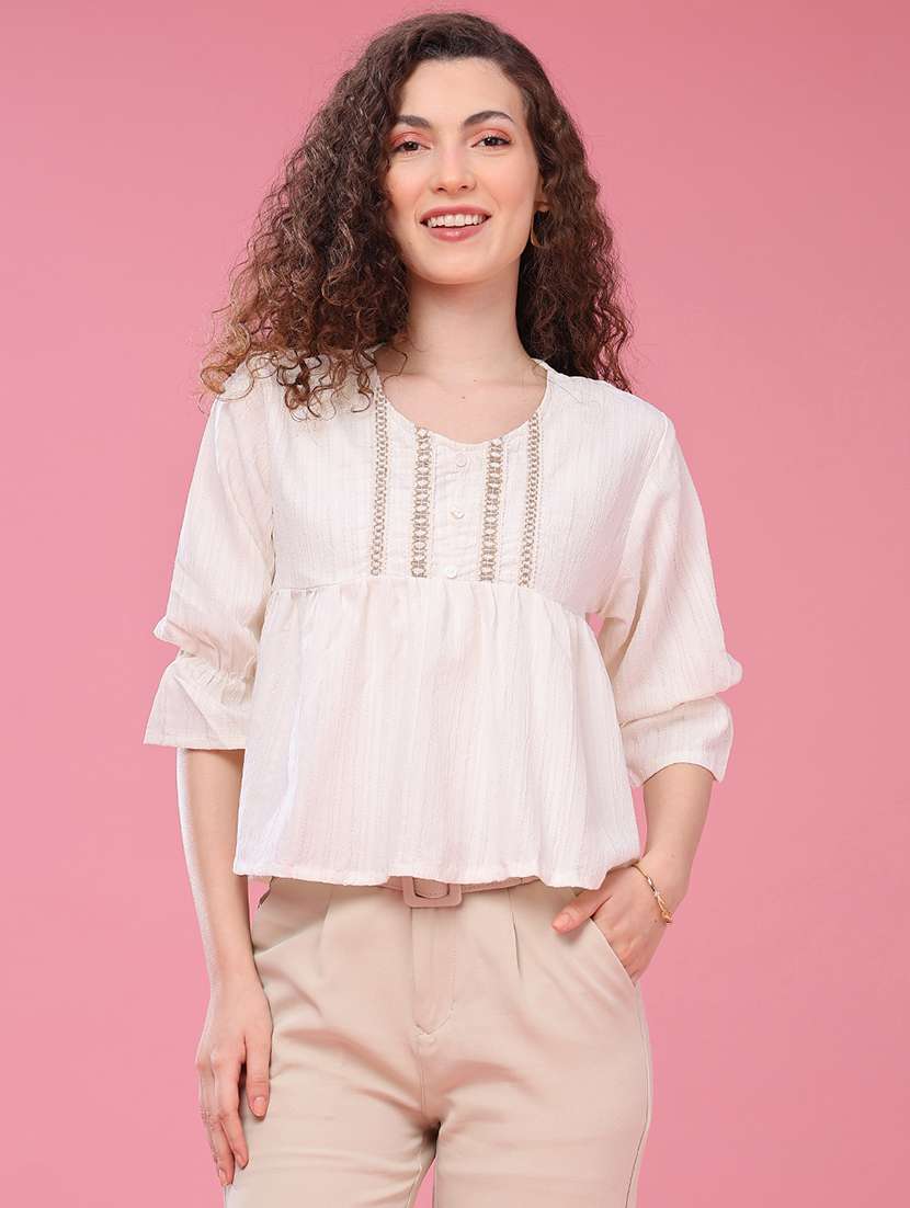 Women Self Design Three Quarter Sleeves A-line Top - 22458480 -  Standard Image - 3