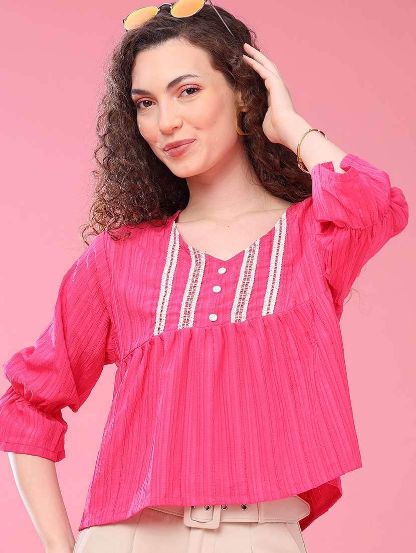 women self design three quarter sleeves a-line top