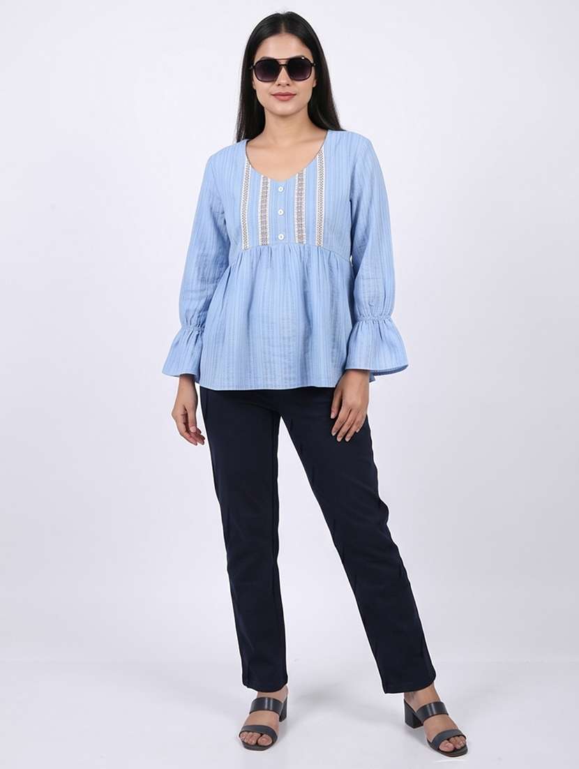 Women Self Design Long Sleeves A-line Top - 22458482 -  Standard Image - 5