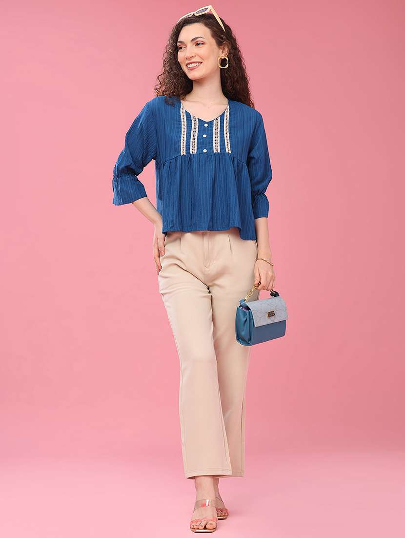 Women Self Design Three Quarter Sleeves A-line Top - 22458483 -  Standard Image - 5