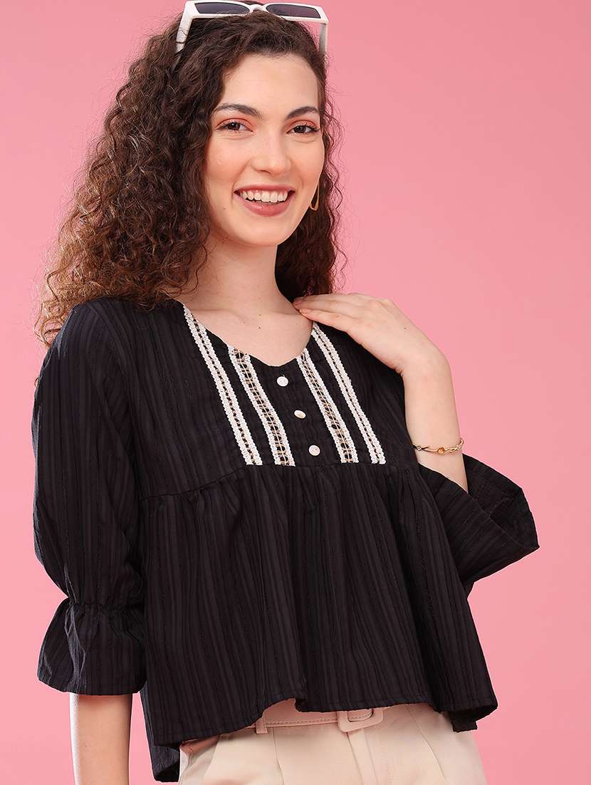 women self design three quarter sleeves a-line top