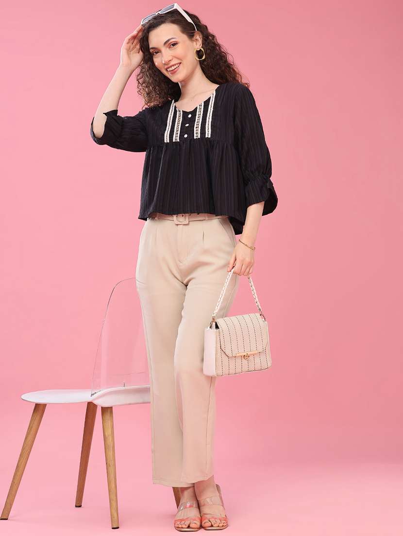 Women Self Design Three Quarter Sleeves A-line Top - 22458484 -  Standard Image - 5