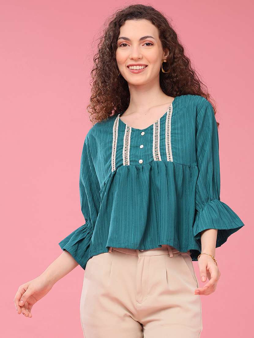 Women Self Design Three Quarter Sleeves A-line Top - 22458485 -  Standard Image - 3
