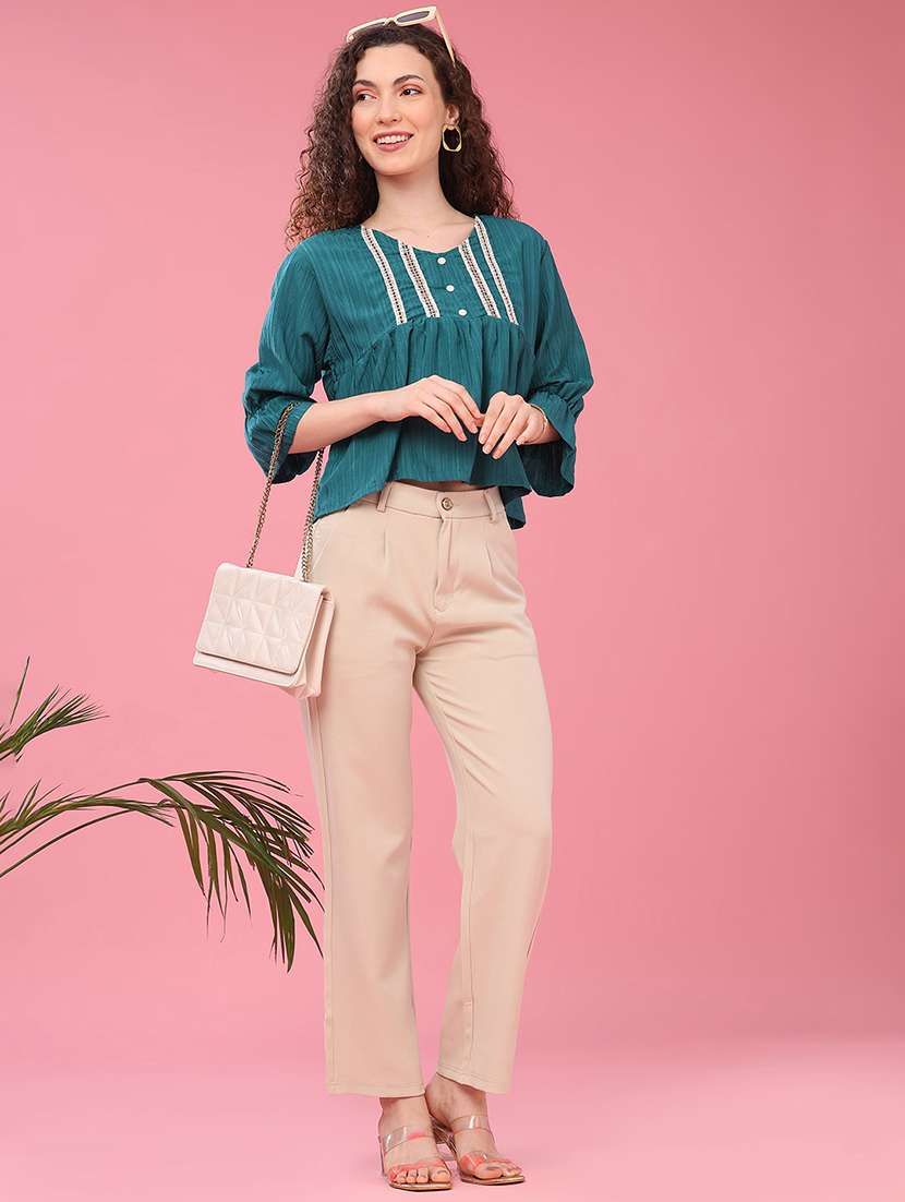 Women Self Design Three Quarter Sleeves A-line Top - 22458485 -  Standard Image - 5