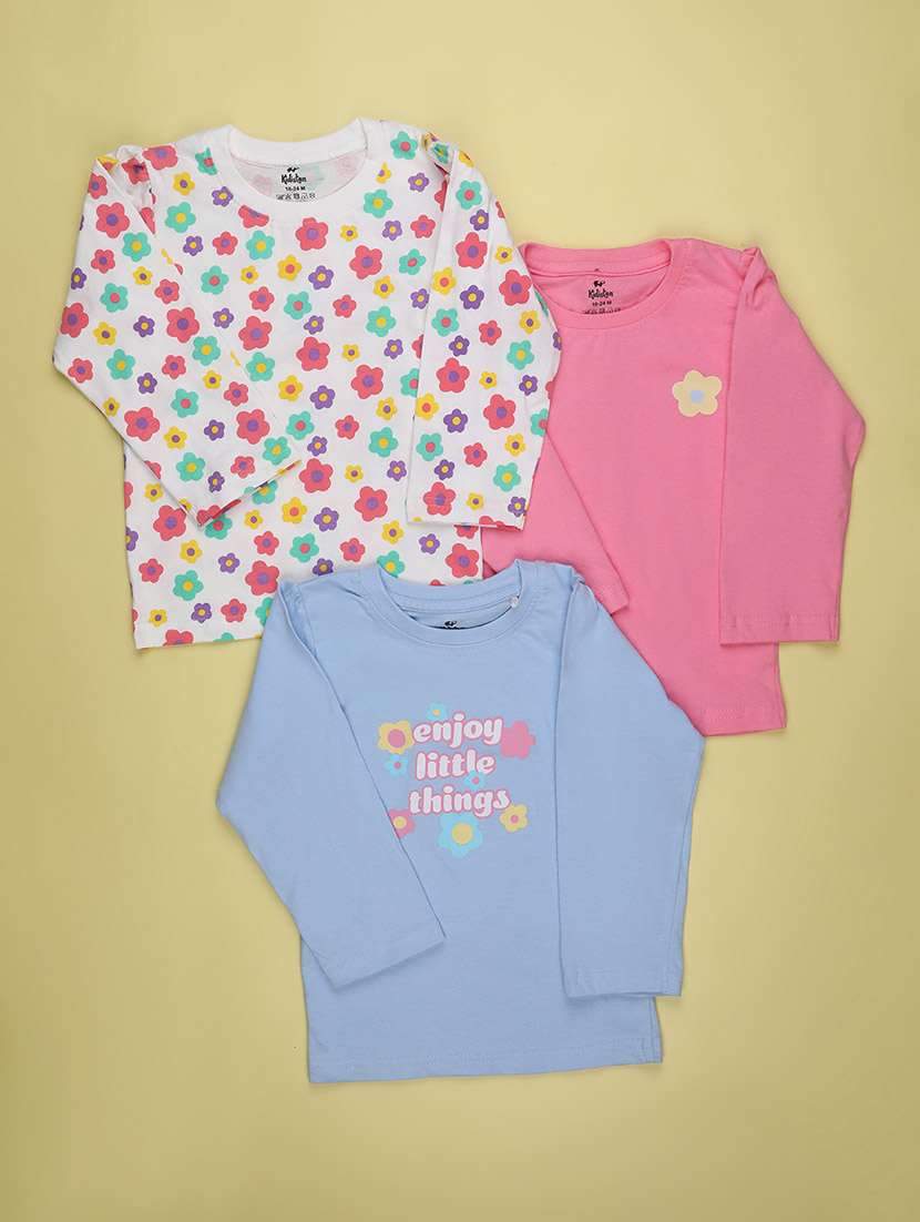 girls pack of 3 printed long sleeves regular fit tee