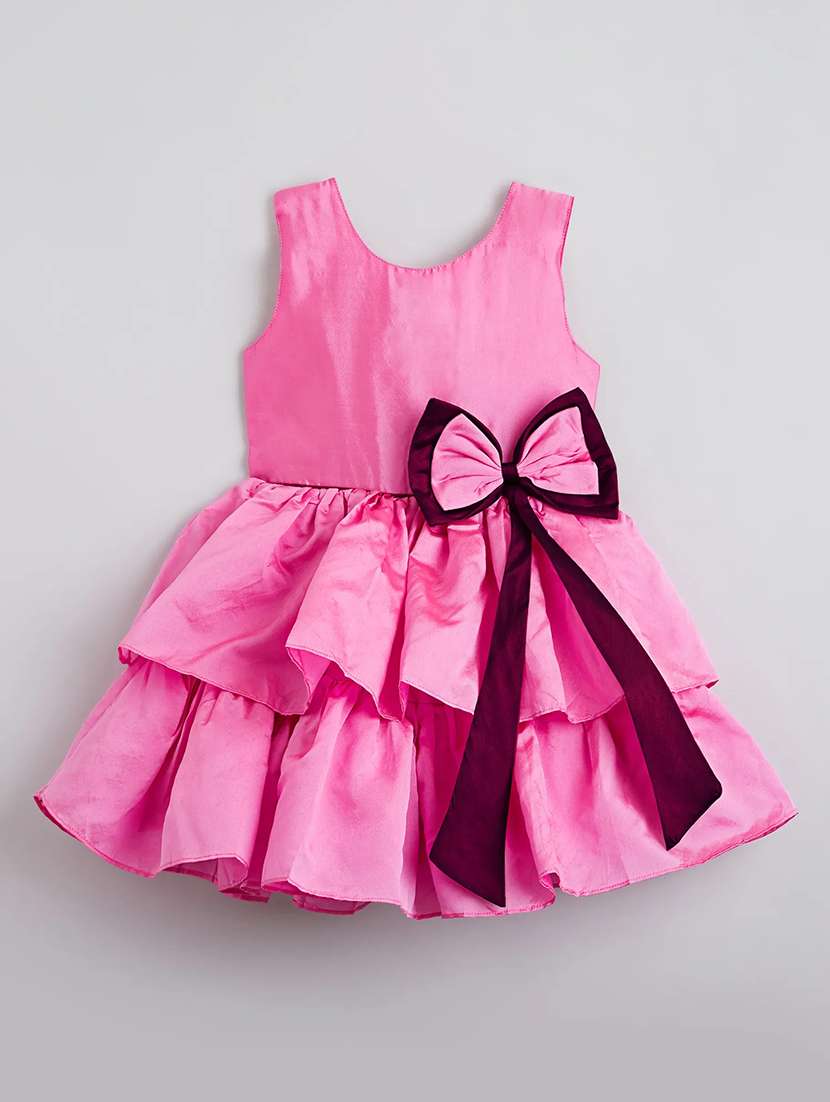 girls pink polyester tiered dress dress