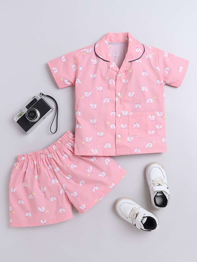 girls graphic pink cotton shirt dress