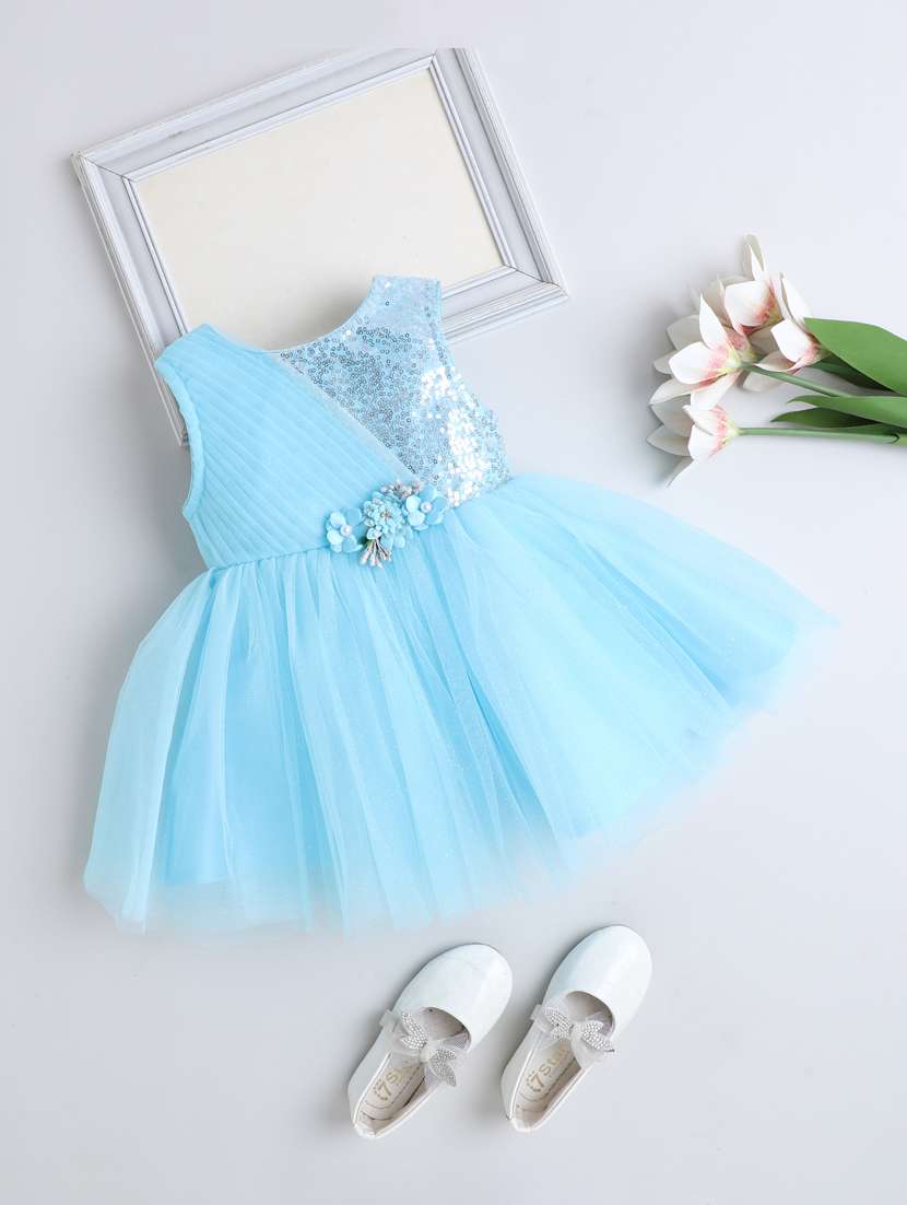 girls light blue polyester null kurtas & kurta set