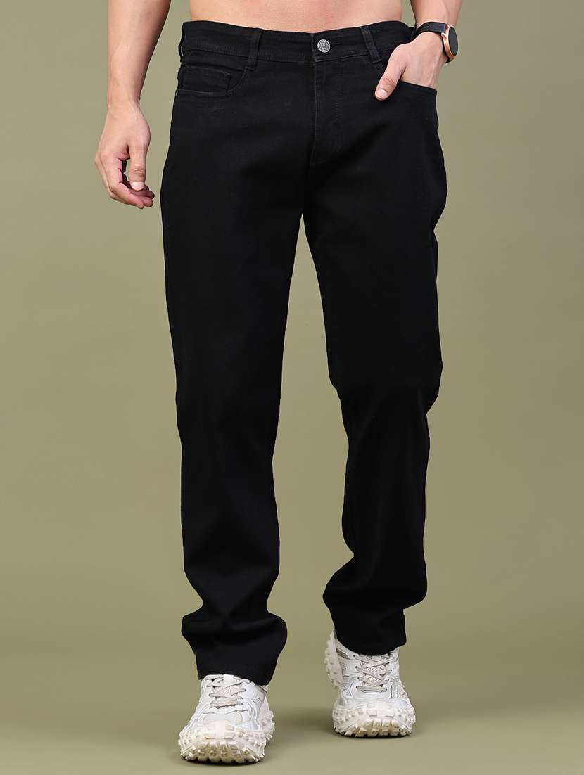 men plain mid rise full length straight jeans