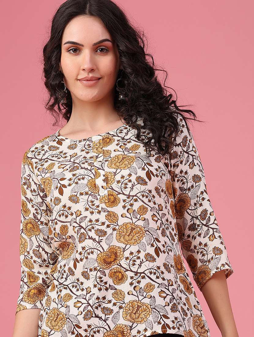 women printed three quarter sleeves straight kurti