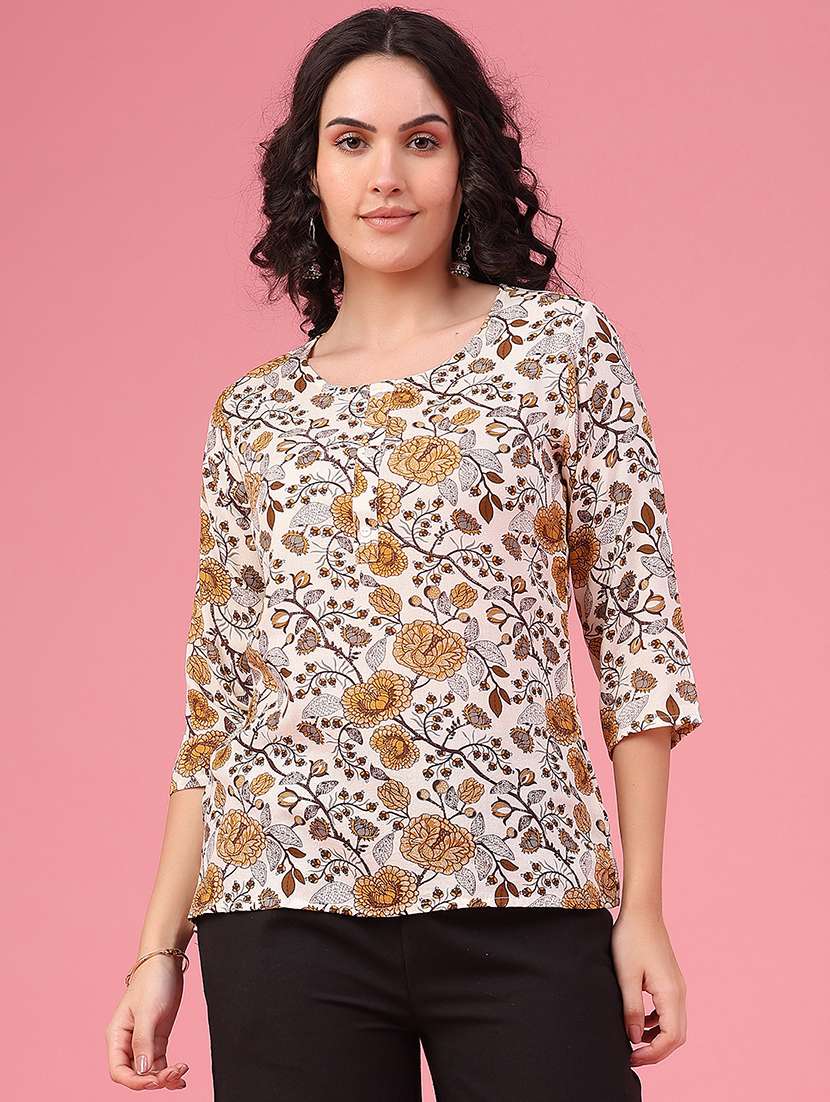Women Printed Three Quarter Sleeves Straight Kurti - 22458870 -  Standard Image - 3
