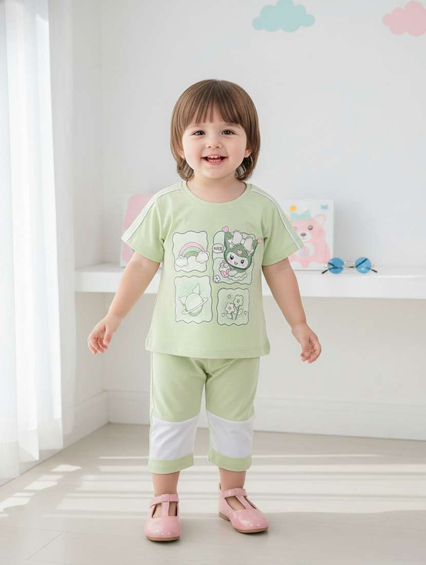 girls printed short sleeves t-shirt and shorts set