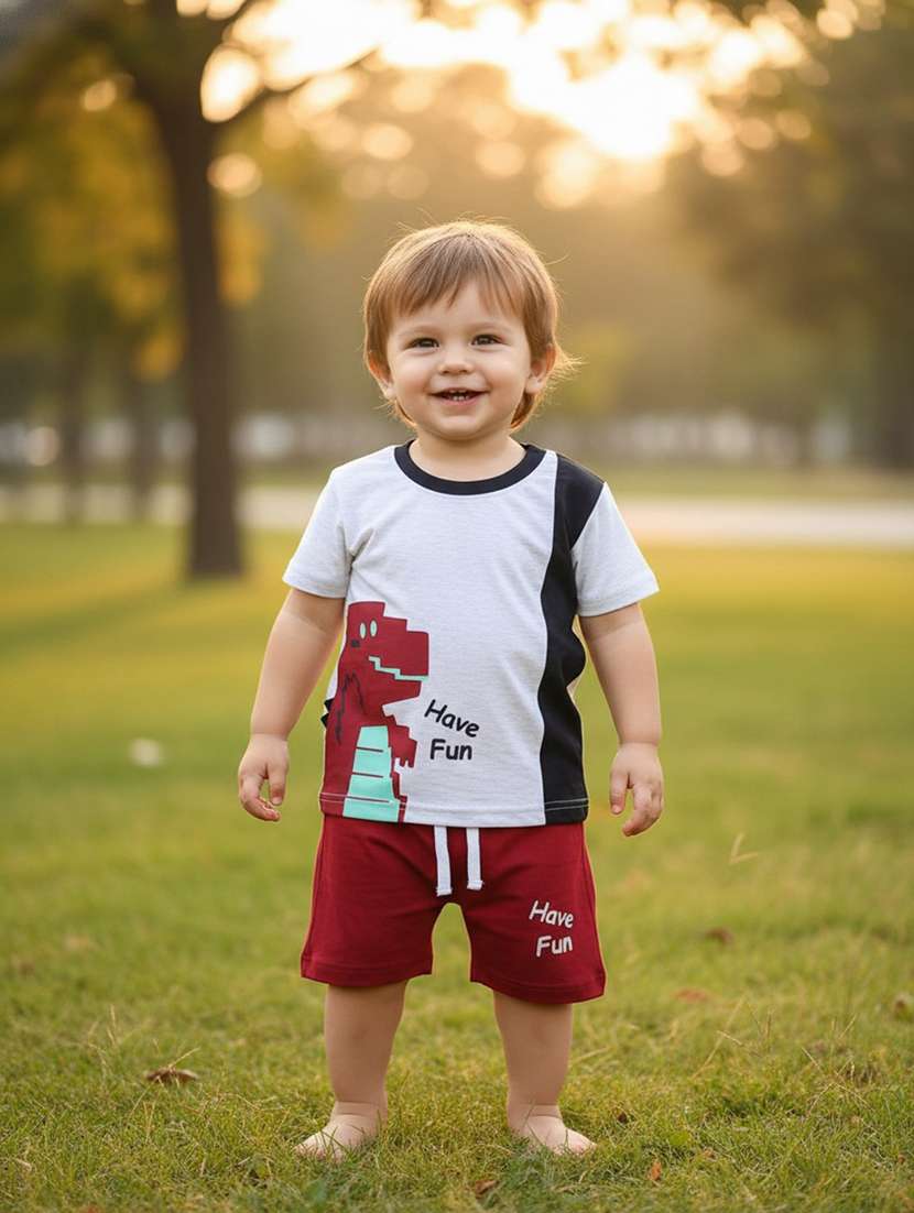 boys printed round neck t-shirt and shorts set