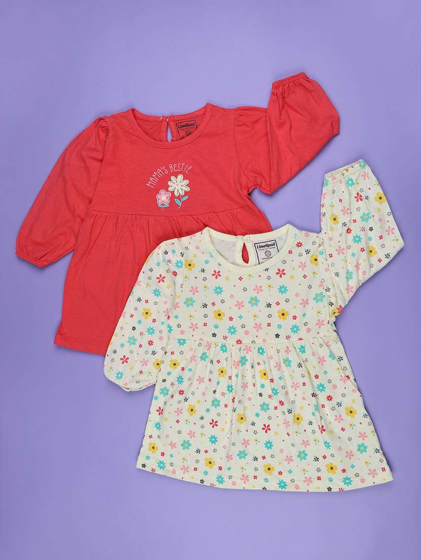 girls pack of 2 printed long sleeves frock