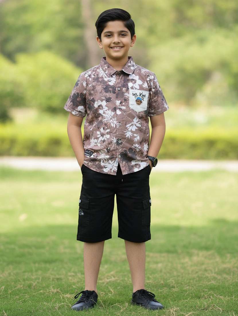 boys printed short sleeves shirt and shorts set