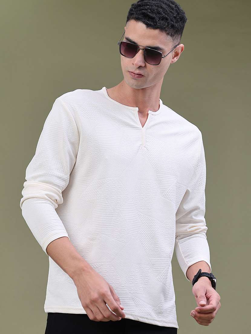 men textured long sleeve regular fit t-shirt