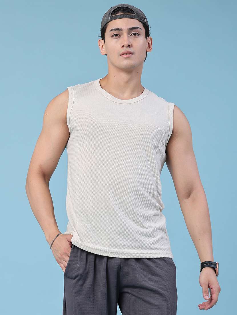 men self design round neck sleeveless t-shirt