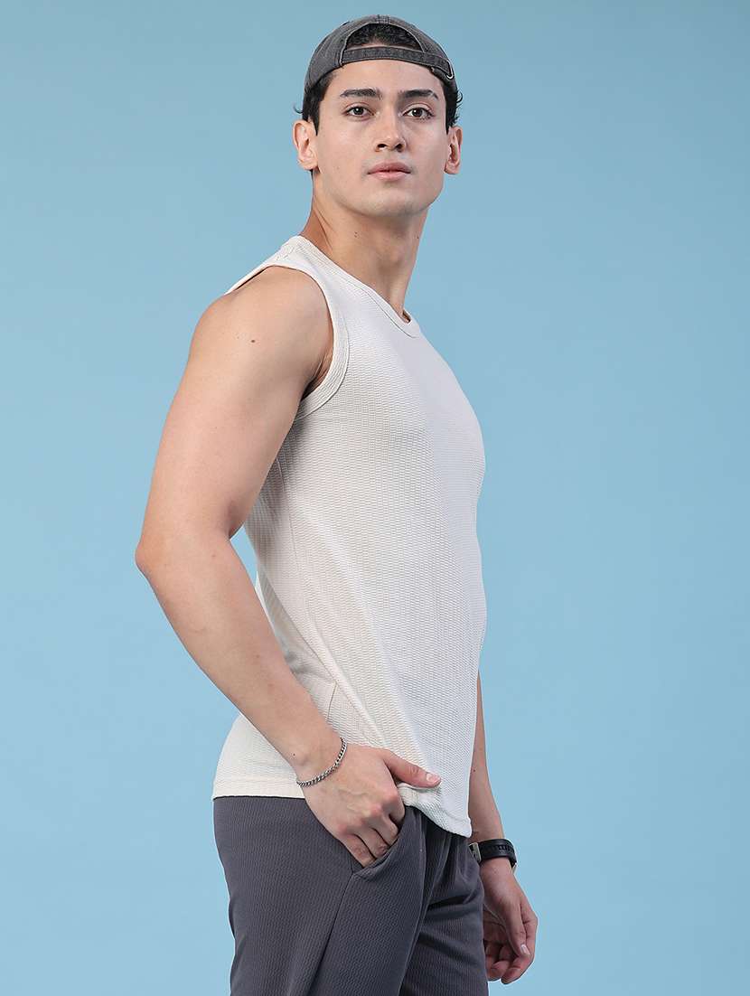 men self design round neck sleeveless t-shirt - 22459493 -  Standard Image - 3