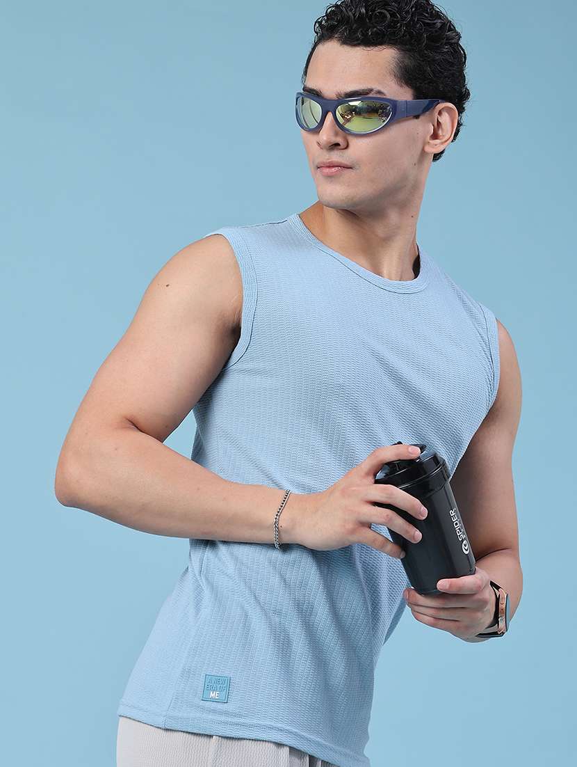 men self design round neck sleeveless t-shirt