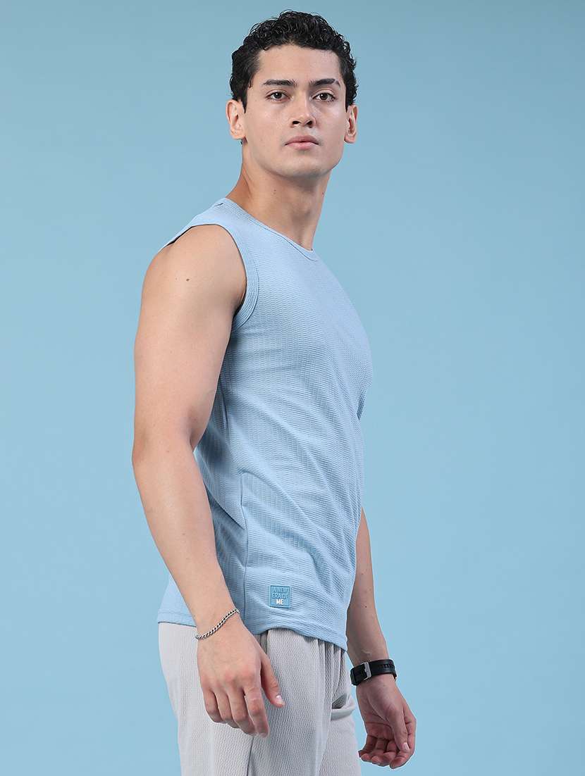 Men Self Design Round Neck Sleeveless T-shirt - 22459494 -  Standard Image - 3