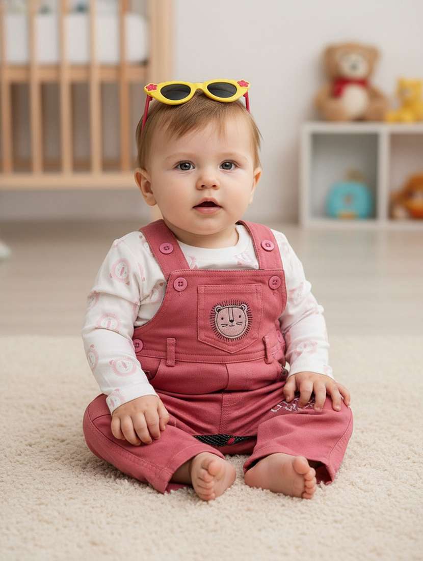 kids printed long sleeves dungaree set