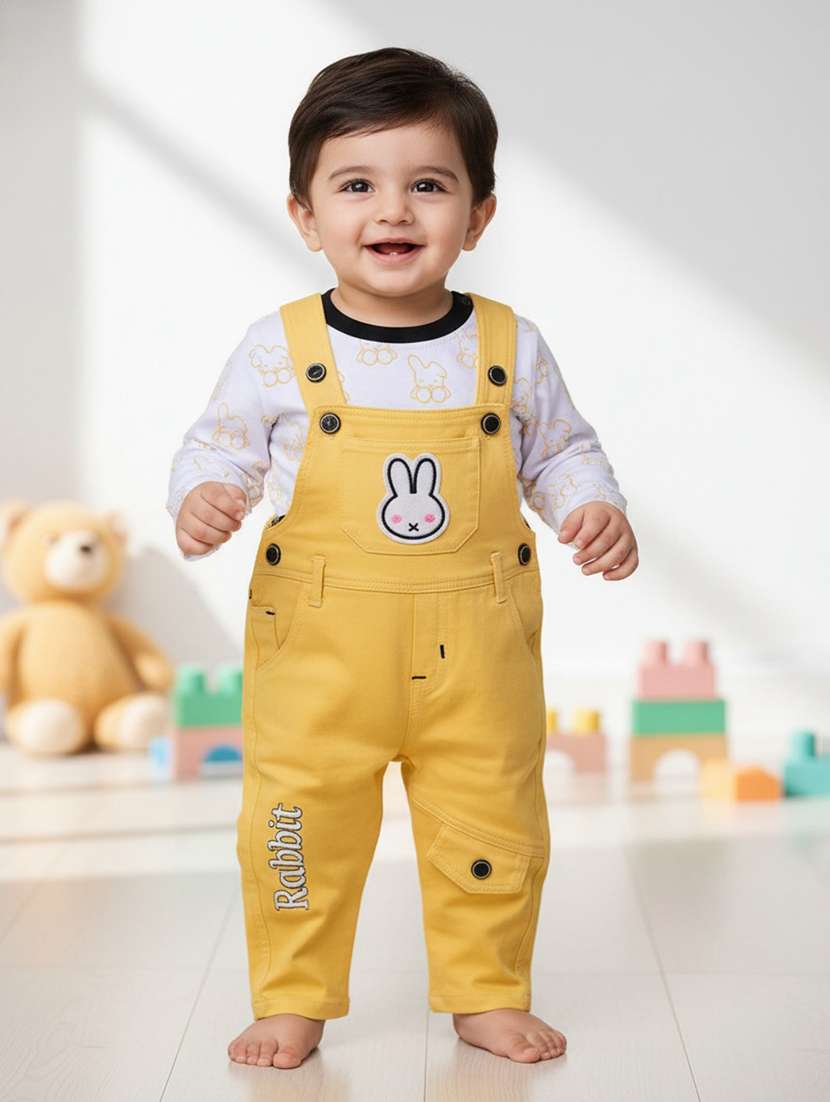 kids printed long sleeves dungaree set