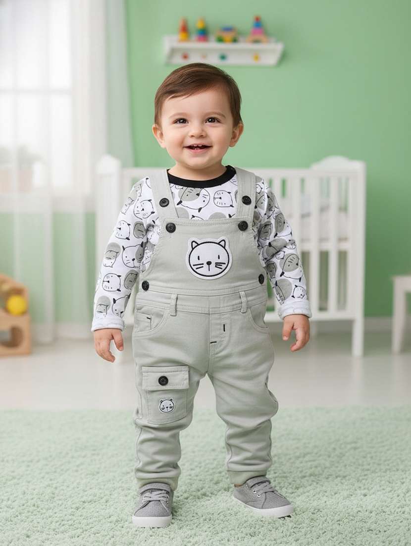 kids printed long sleeves dungaree set