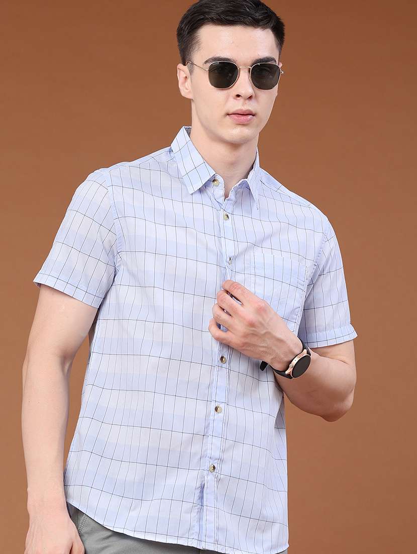 men checkered short sleeve regular fit casual shirt