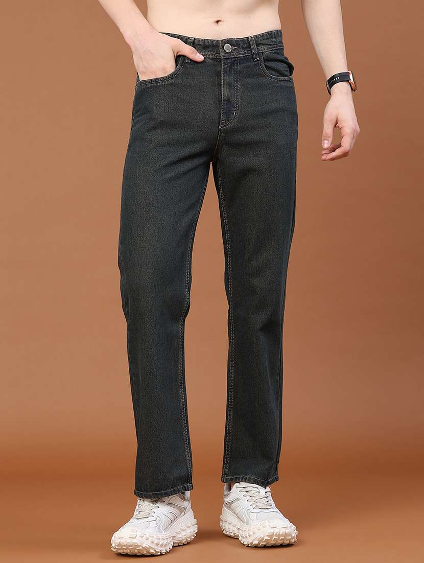 men solid mid rise straight fit jeans