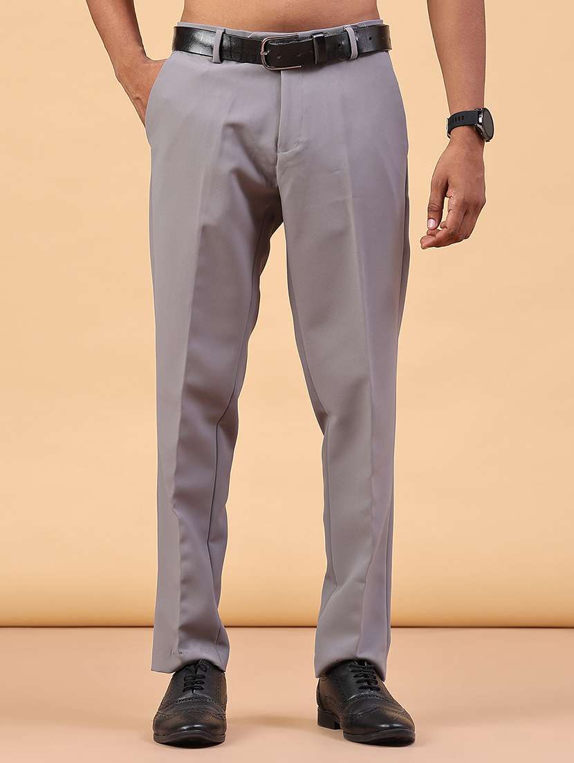 men solid mid rise regular fit trouser